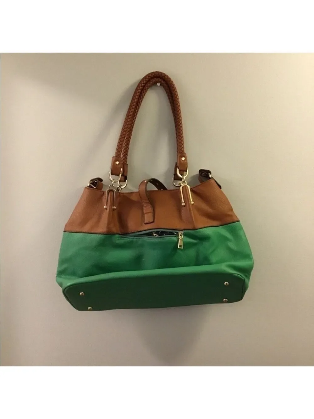 Black Rivet Woman’s handbag kelly green and brown with braided handles - Picture 6 of 15